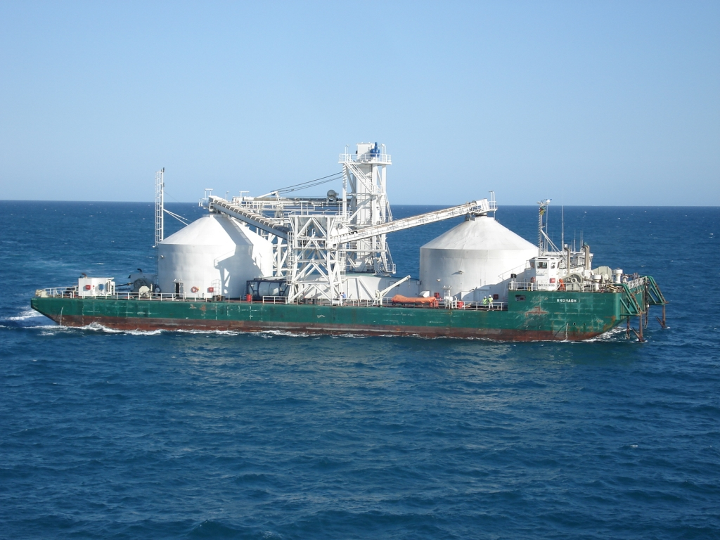 Moma transhipment barge at sea